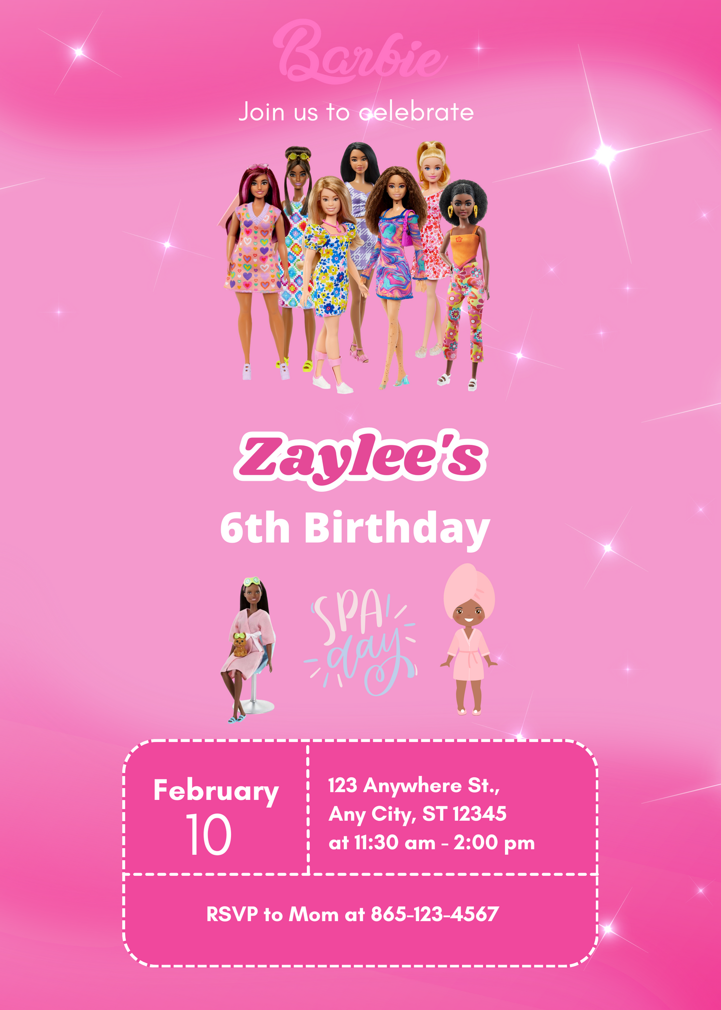 Barbie Zaylee Birthday Invitations